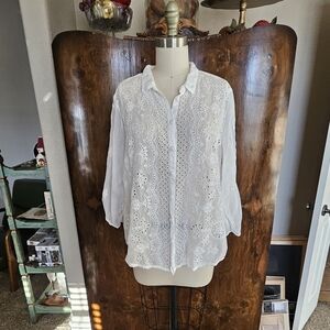 Johnny Was White Embroidered Blouse
